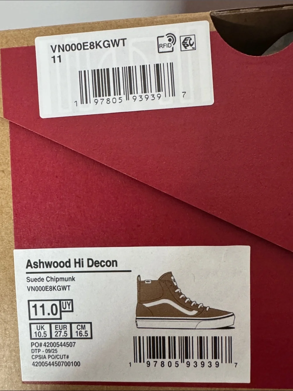 Vans Ashwood Hi Devon Brown Suede Chipmunk High-Top Sneakers Toddler 11 New NIB